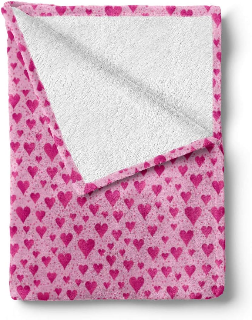 Lunarable Romantic Throw Blanket, Love Theme Big and Little Hearts Pattern Valentines Day Themed Design, Flannel Fleece Accent Piece Soft Couch Cover for Adults, 60" x 80", Magenta Pale Pink