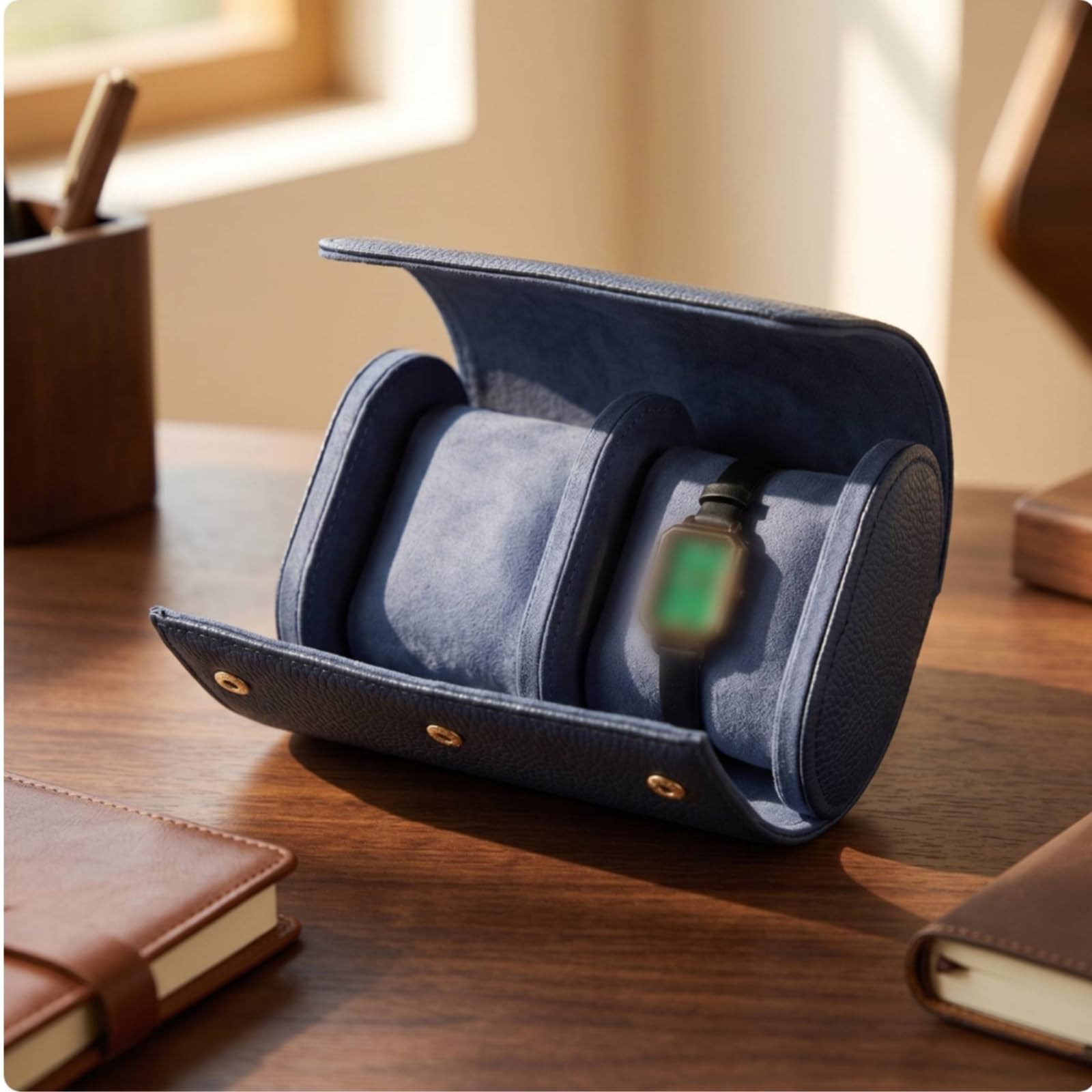 Harilla Estuche para Relojes Organizador Funda Caja Rollo de Viaje con Divisiones y Almohadillas Acolchadas en Imitación Cuero y Forro Aterciopelado, Negro