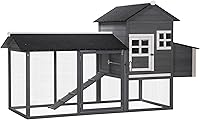 PawHut 84" Large Wooden Chicken Coop with Run, Nesting Box, Asphalt Roof, Removable Tray & Ramp for 2-3 Chickens - Gray