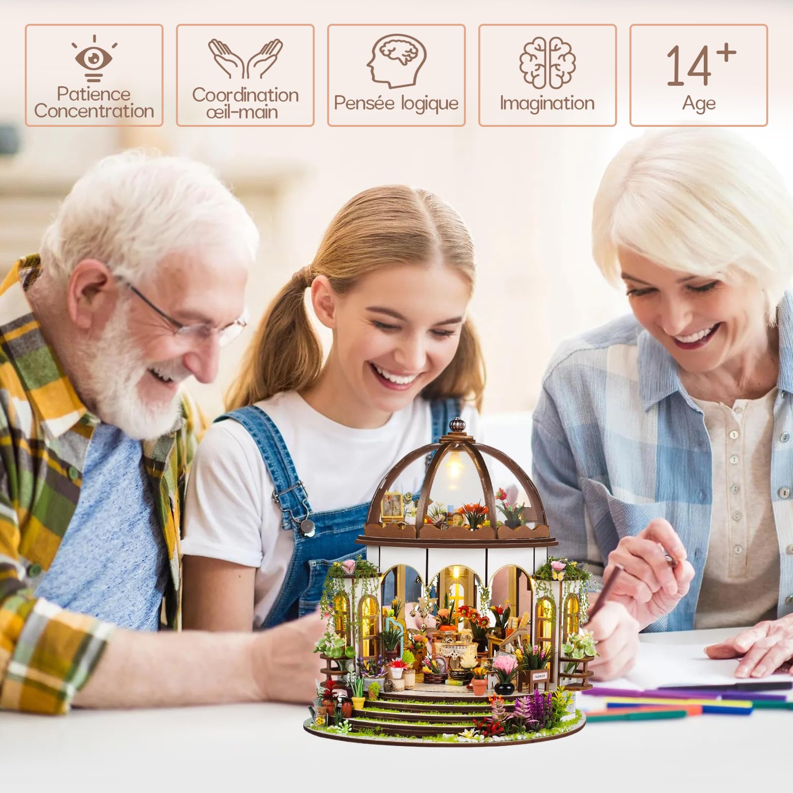DIY Miniatur Haus Gewächshaus mit Möbeln, Mini DIY Miniature House kit für Erwachsene Geburtstagsgeschenk für Frauen(Gartenhaus)