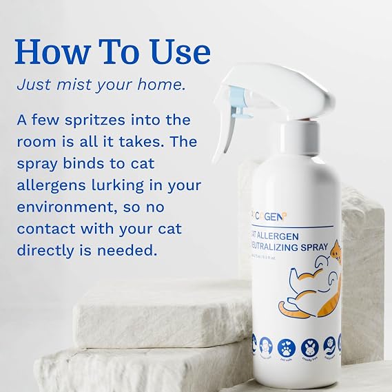 Pacagen Cat Allergen Neutralizing Spray for Humans | Non-Toxic and Safe, Immediate Results, Easy to Use, and Pet Friendly - A Few Sprays Every 2-3 Days for Relief