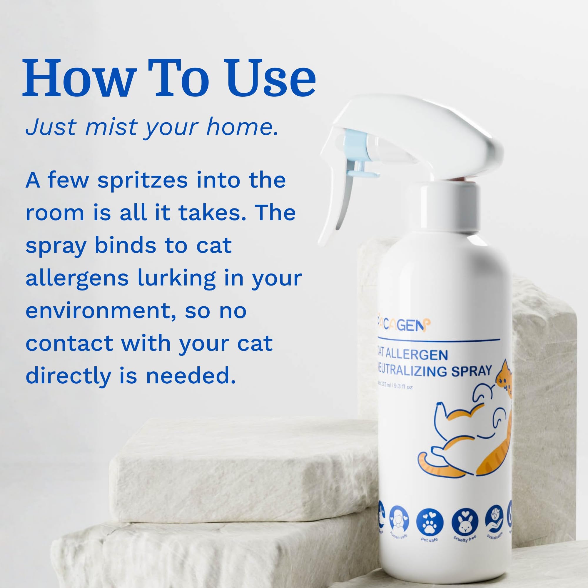 Pacagen Spray neutralizante de alérgenos para gatos para seres humanos, perfecto para uso doméstico, resultados inmediatos, fácil de usar y apto para mascotas, a pocos aerosoles de un
