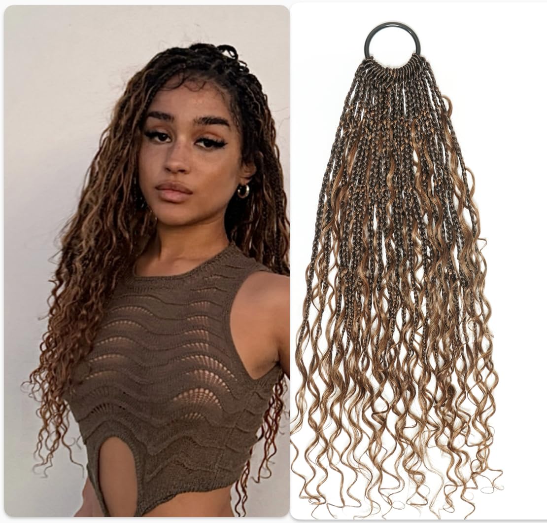 JALIZA 18" Deep Wave Crochet Boho Box Braids With Human Hair Curls 100 Strands/Pack, Ombre Brown Ombre Brown 1B/30 (Deep Wave) 18''