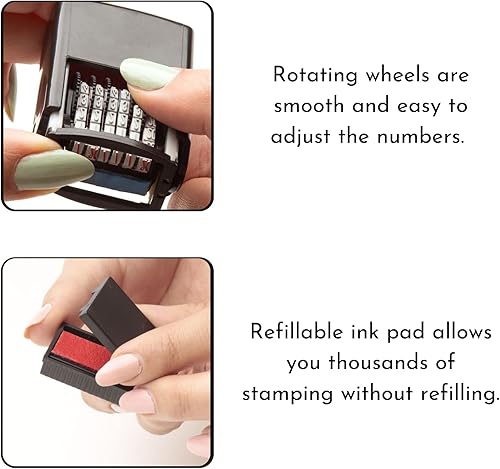 Miniatura 5 de Sello de números de goma autoentintado, sello de numeración, creativo sello de 6 dígitos para rueda rodante cambiable (negro)