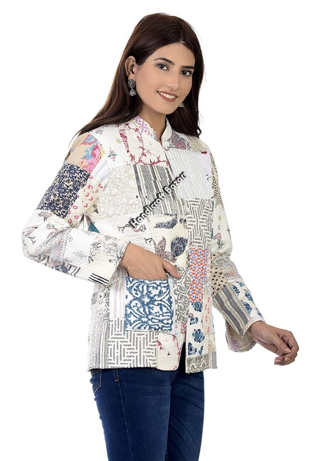 handicraft bazarr New Winter Jackets Cotton Reversible Coat Floral Print Quilted Jackets Body Warmer Blazer Women's Full Sleeve Coat Multicolor-picture-32