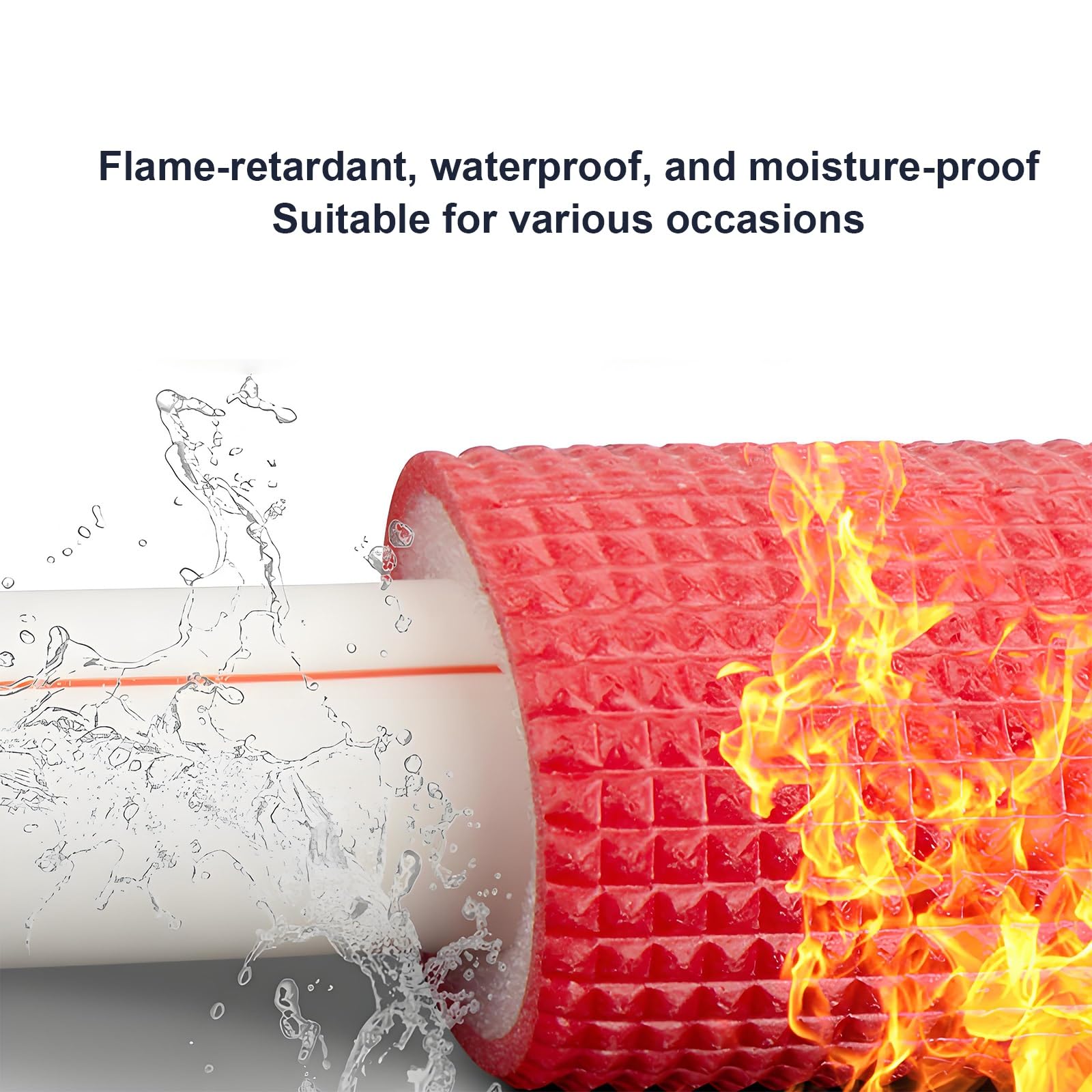 Schaumstoff Rohrisolierung Aluminiumfolienrohre Langlebige Wärmedämmung Rohrverkleidung Geeignet für Gärten, Außenwasserleitungen, Garagen und Fitnessstudios(Red,ID2*0.7*L150cm)