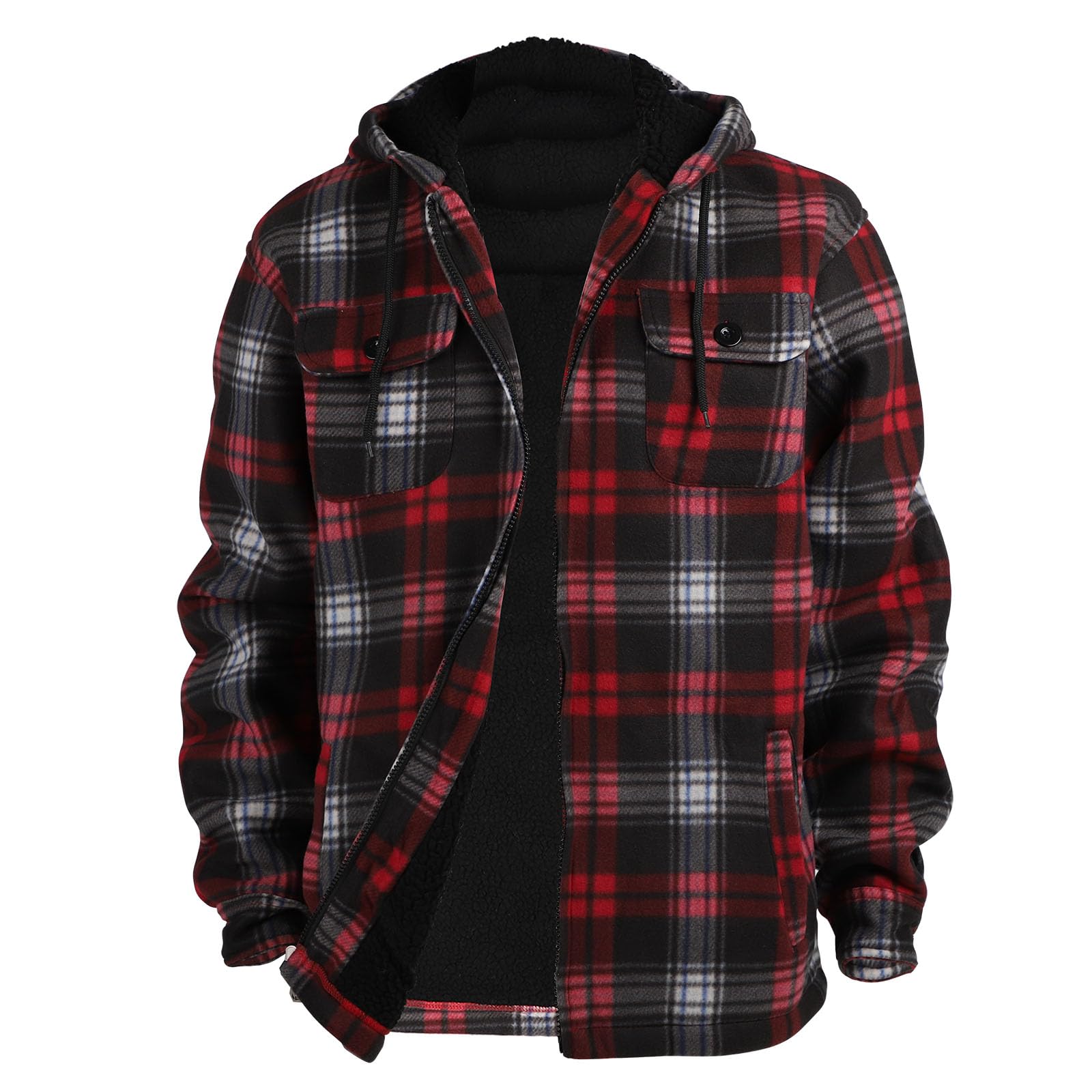 Gary Com Heavy Thick Flannel Plaid Jacket Sherpa Fleece Lined Hoodies for Men Zip Up Winter Warm Coat Zipper Sweatshirt