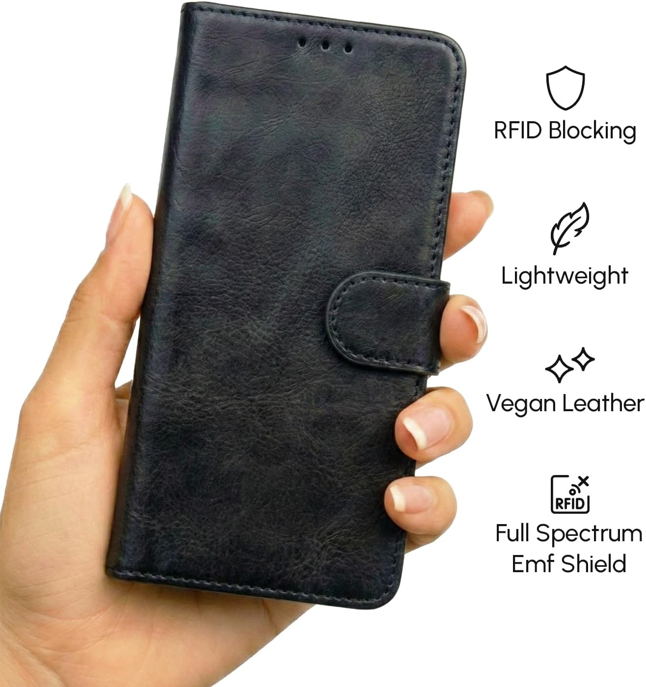 EMF Blocking Genuine Leather Wallet Phone Case with Card Holder for Samsung Galaxy, Anti Radiation EMF Protection, Radiation Blocker Cell Phone Wallet Case (Black, for Galaxy S25 Edge) - Image 6