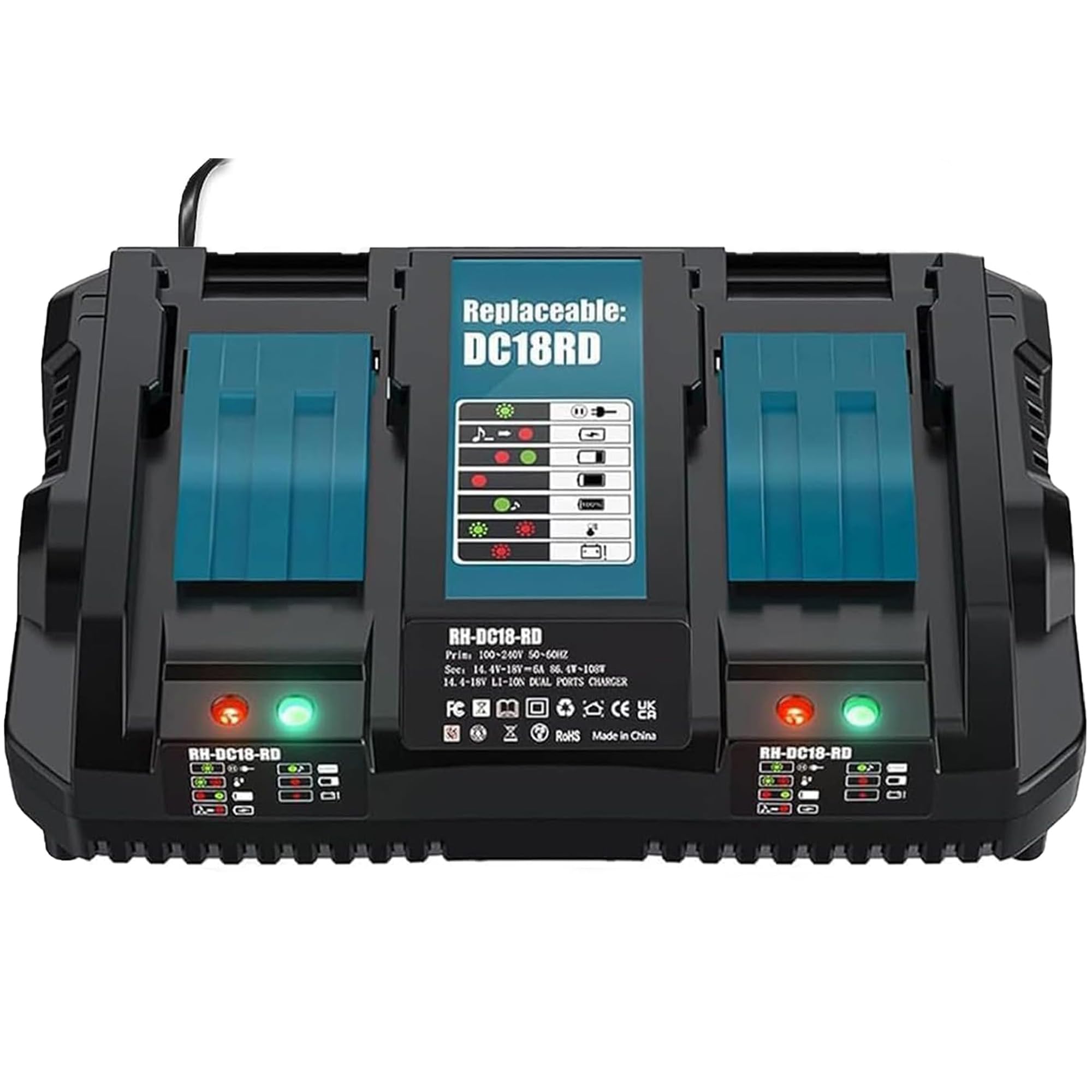 Bonadget - 6A fast dual battery charger, compatible with makita 14.4V-18V BL1830 BL1840 BL1850 BL1860 etc Compact Li-ion battery, replacement for DC18RD DC18RC DC18SF DC18RA-image-22