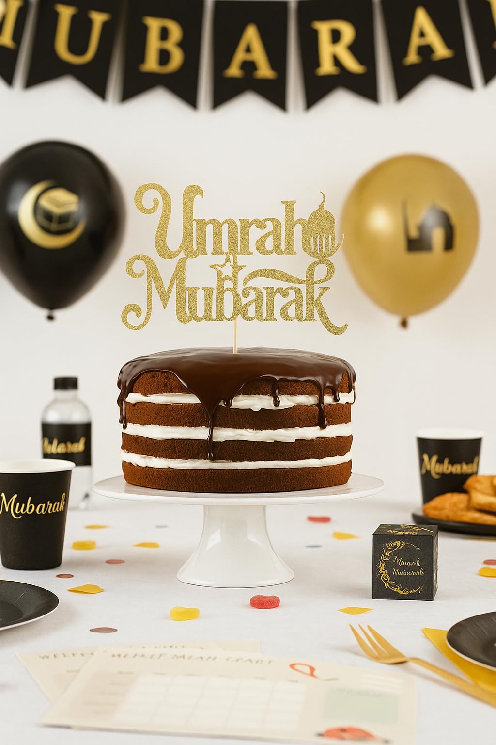 Umrah Mubarak Large Gold Glitter Cake Topper - Islamic Party Decoration for Celebrations, 15cm x 12.5cm - Image 4
