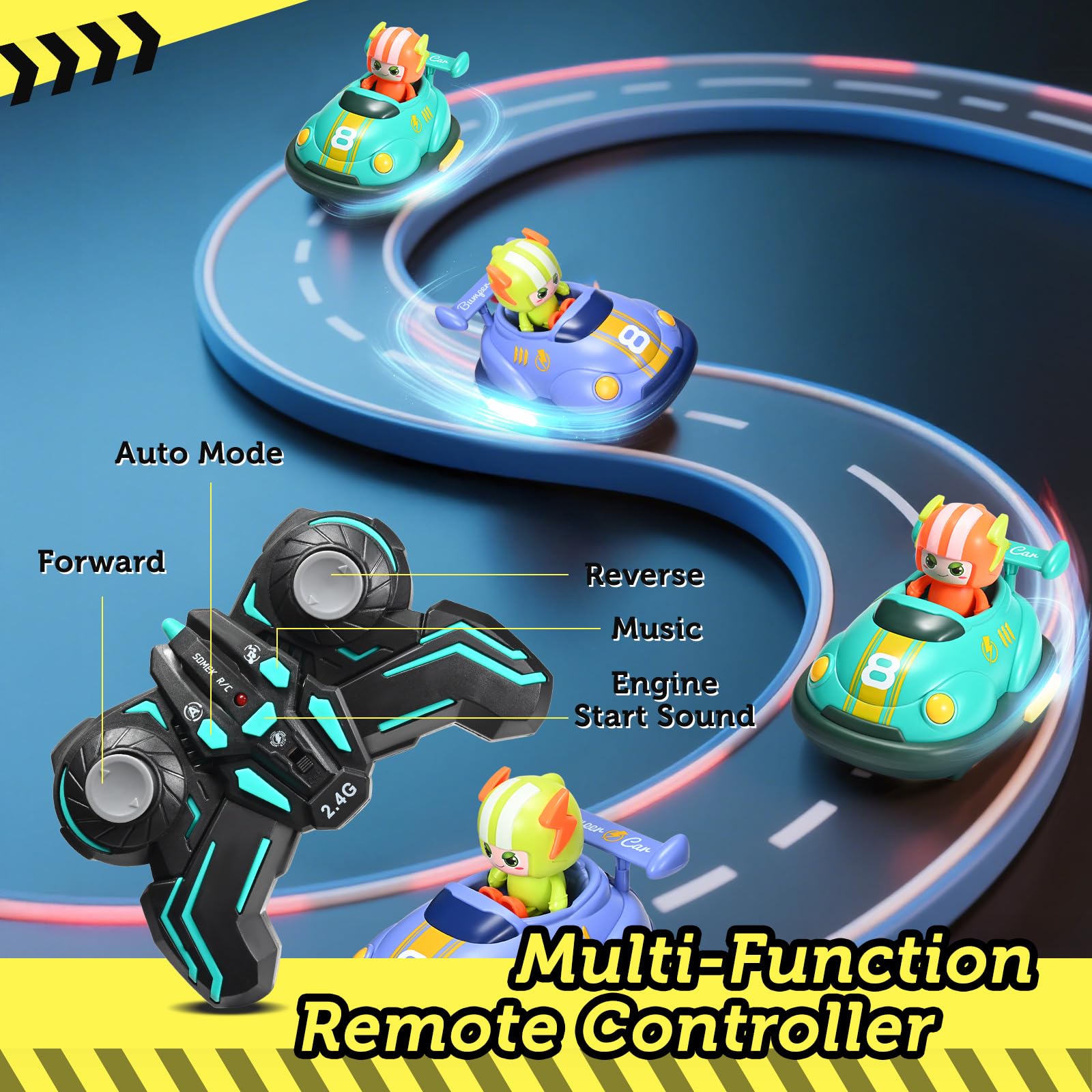 Yigowyigo Remote Control Bumper Cars Toys, RC Ejecting Bumper Vehicle with Light & Music, Car RC Race Vehicles Playset of 2 Players, Gift for Toddler Boys and Girls, Toy Cars for Kids Age 3 4 5 6 - Image 4