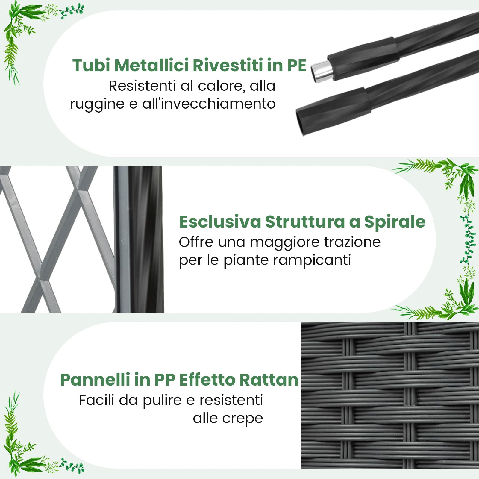 COSTWAY Fioriera Rialzata da Giardino con Grigliato, Tetto, Ruote Bloccabili e Irrigazione Automatica, Letto da Giardino Rialzato Alto in Rattan Impermeabile per Piante Rampicanti (Grigio)