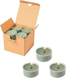 12 Unscented Natural Soy Tealight Candles in Clear Cups, 5H Long Clean Burning, Hand-Poured Green Mini Tea Candle Set for Parties, Spa, Meditation, Gift, Holiday, Emergency, Home Decor