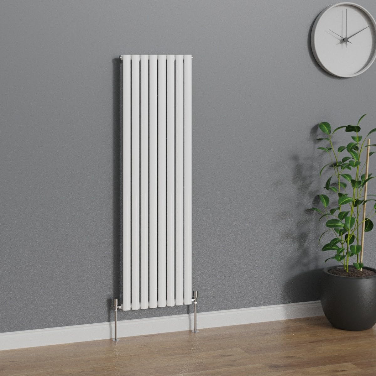 WarmeHaus Vertical Radiators Oval Single Panel White Column Designer Radiator 1600x472mm