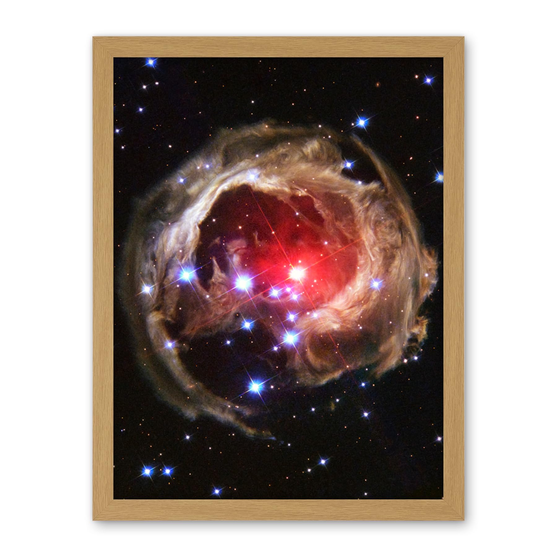 Artery8 Hubble Space Telescope Image Light Echo Illuminates Dust Spiral Around Red Supergiant Star V838 Monocerotis Explosion Artwork Framed Wall Art Print 18X24 Inch