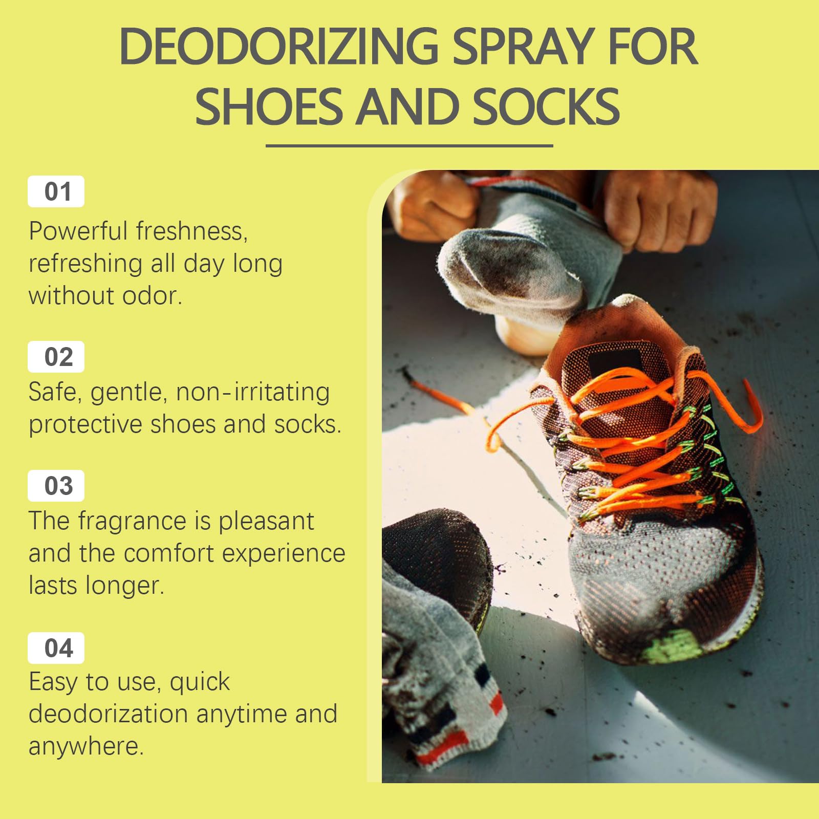 Spray desodorante para zapatos y eliminador de olores, spray para zapatos contra el olor, con fórmula vegetal, protección sostenible y eficaz contra el sudor