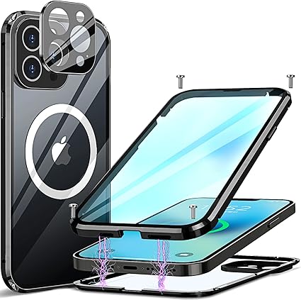 Amazon Co Jp ネジ固定式 磁気吸着 Mestriev Iphone 13 Pro 用 ケース クリア両面強化ガラス 360 全面保護 一体型レンズ保護 Magsafe対応ワイヤレス充電対応 アルミ バンパー マグネット式 耐衝撃 アイフォン13 Pro 金属 ケース 鋭敏タッチ スマホケース Iphone 13