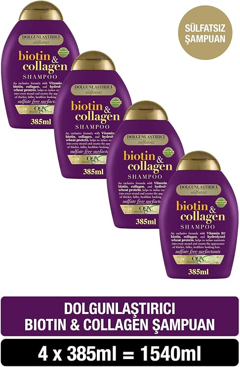 OGX Biotin & Kolajen Dolgunlaştırıcı Sülfatsız Şampuan (385 Ml x 4 adet)