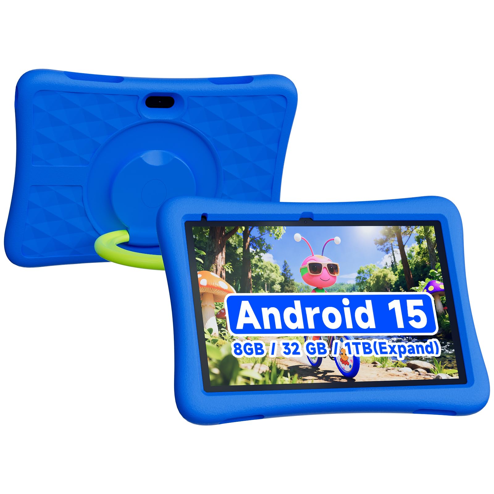 zzb - 10 inch kids tablet, android 15.0, 8gb (3+5 extended) ram 32gb rom (expandable to 1tb) dual camera 6000mah preloaded with apps for kids tablet with case, tablets