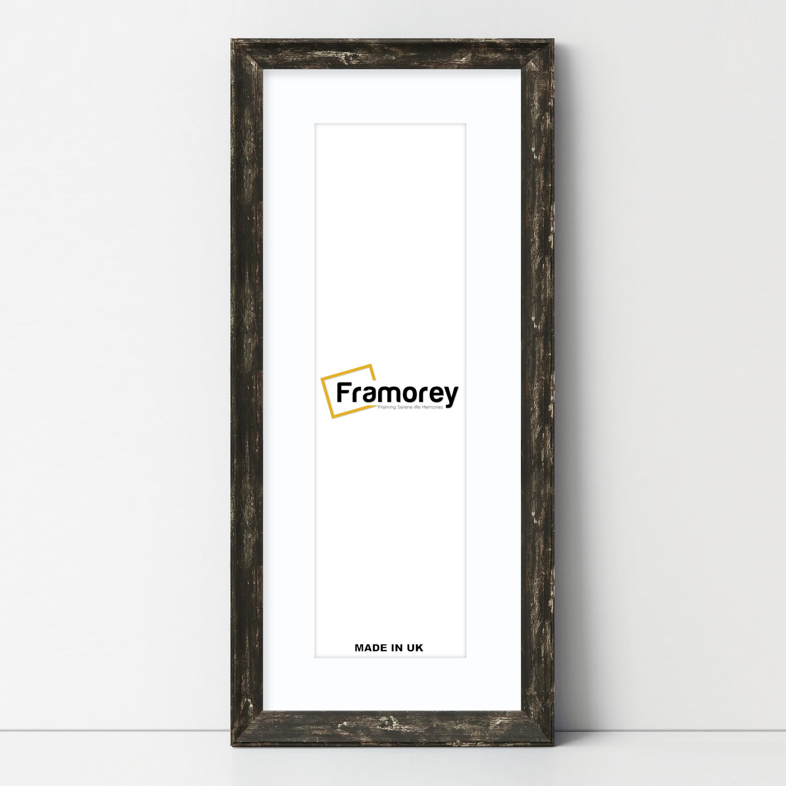 Framorey Framing Serene Life Memories Black With White Mount Framorey Vintage Distressed Panorama Style Photo Frame, 28X16" Size Black Picture Frame With 24X12" Size White Mount, Home Decor Frames