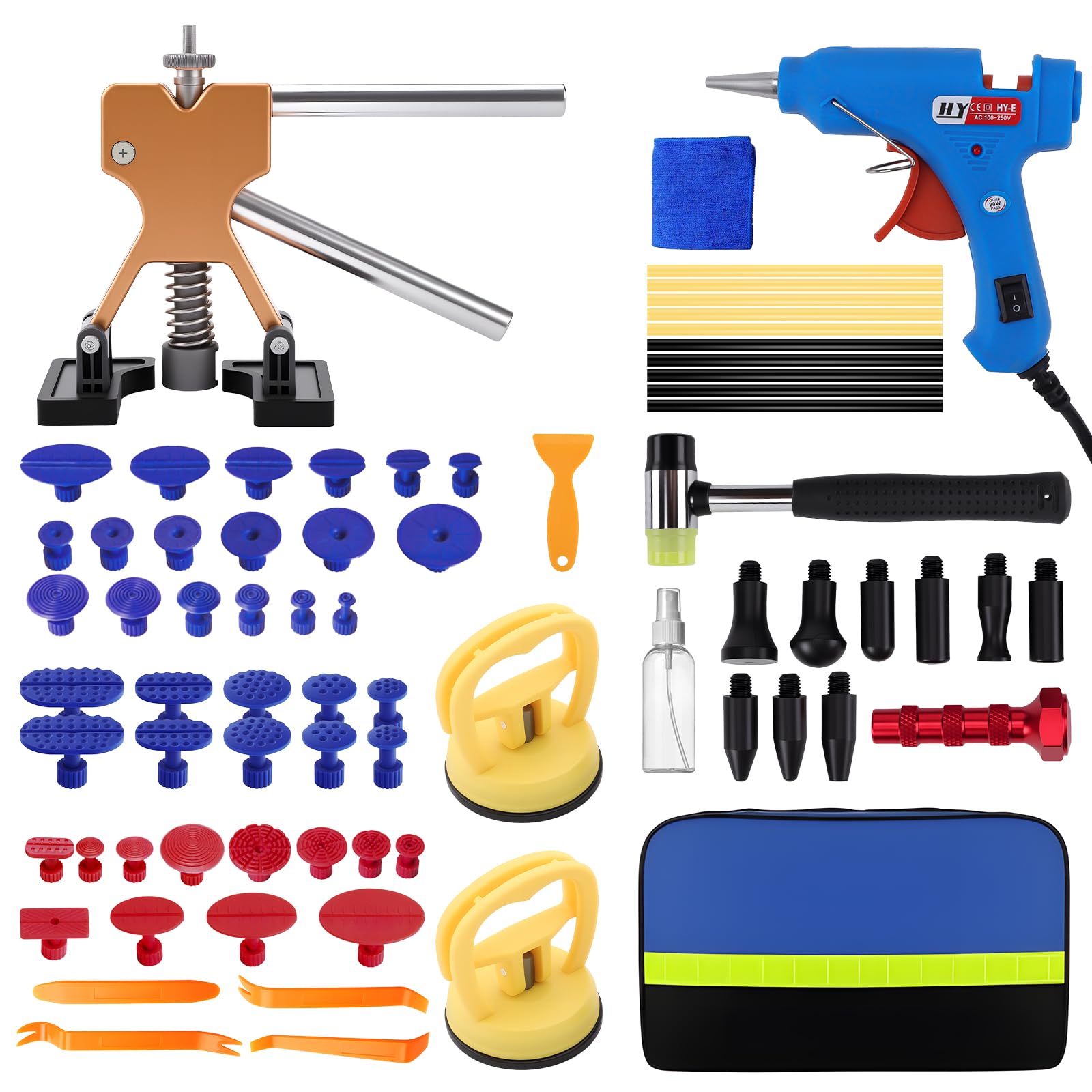 KAOLALI Kit de Extractor de Abolladuras de Coche, 70 Piezas sin Pintura con Ventosa y Martillo Deslizante en T, Eliminador de Abolladuras de Carrocería Kit, para Reparación de Abolladuras de Coche