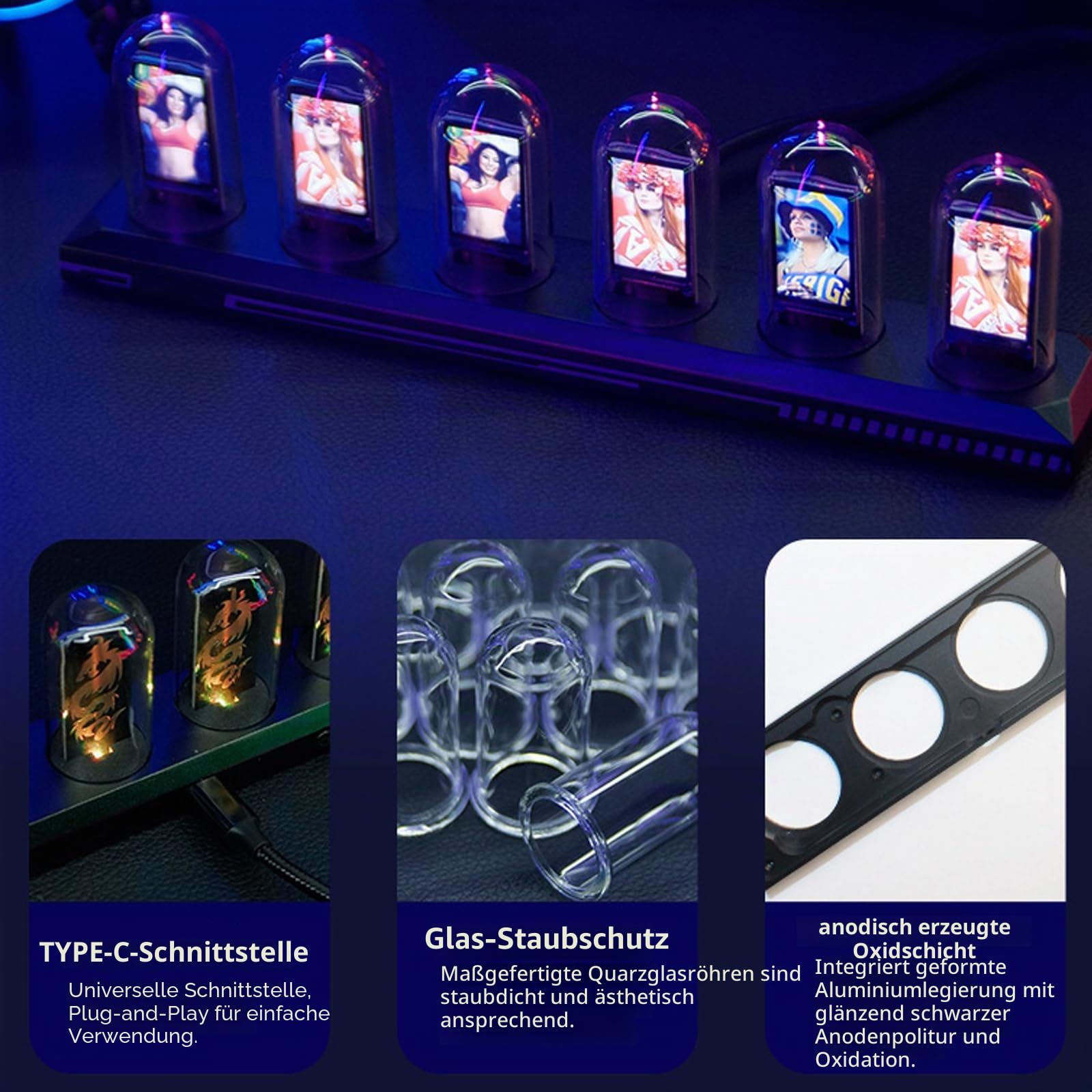 LED Nixie Uhr, Glow Tube Clock, DIY Nixie Röhrenuhr, LED Digitaluhr, DIY Customized Fotos Display, Wetter Display, Digital Retro Vintage Uhr Tischuhren, Creative Geschenk