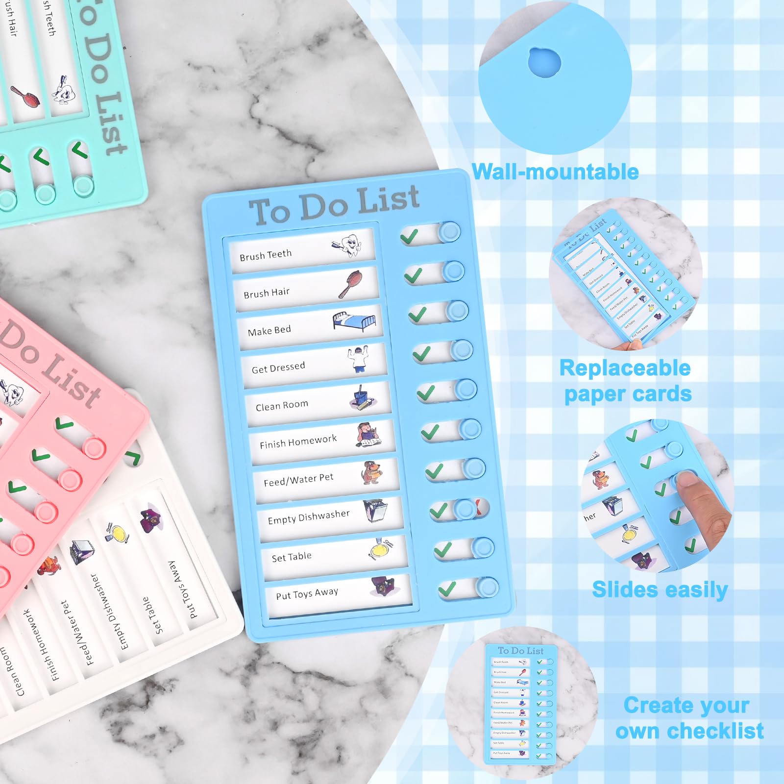Tableau Routine Enfant 4 Pièces To Do List avec 30 Feuilles de Papier Vierge