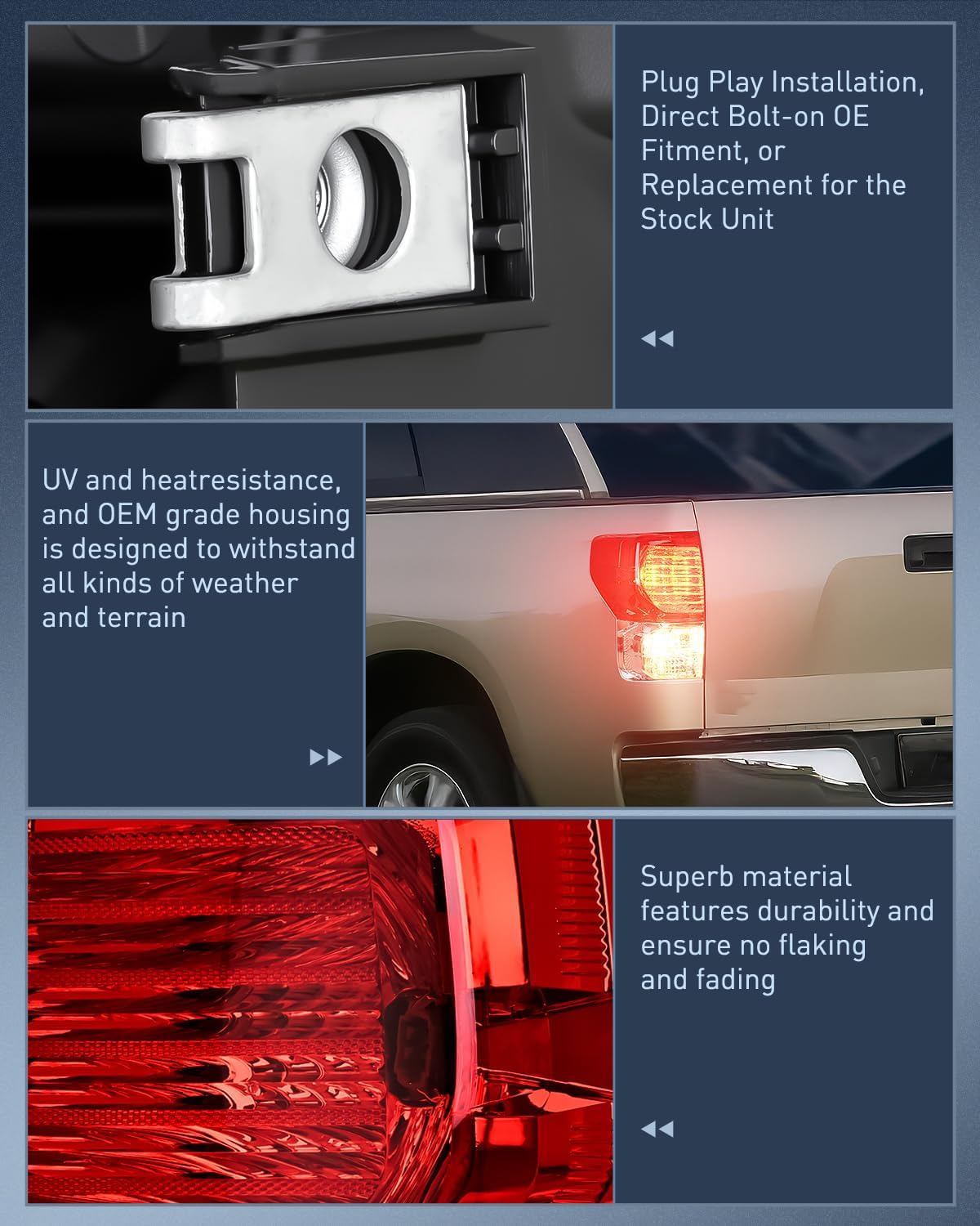 Nilight Taillight Assembly Compatible with 2007 2008 2009 2010 2011 2012 2013 Toyota Tundra Rear Tail Light Lamp Replacement OE Style Left Driver Side