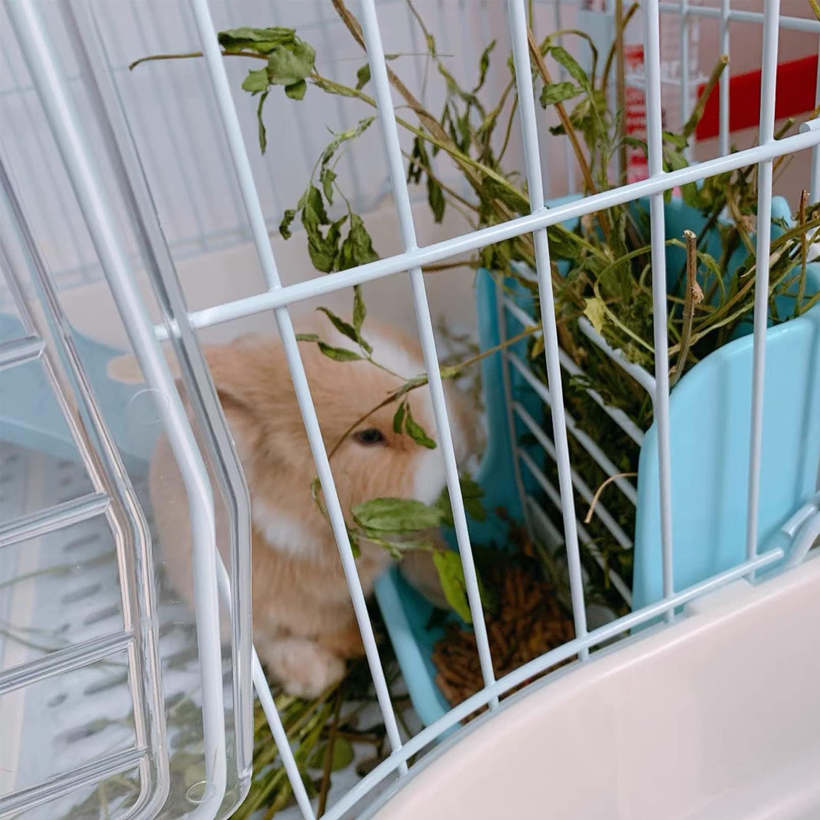 Hamiledyi 2PCS Rabbit Hay Feeders Rack 2 in 1 Feeder Bowls Double Bunny Feed Holder Grass Food Supplies for Chinchillas Guinea Pig Hamsters (Pink+Blue) - image 8