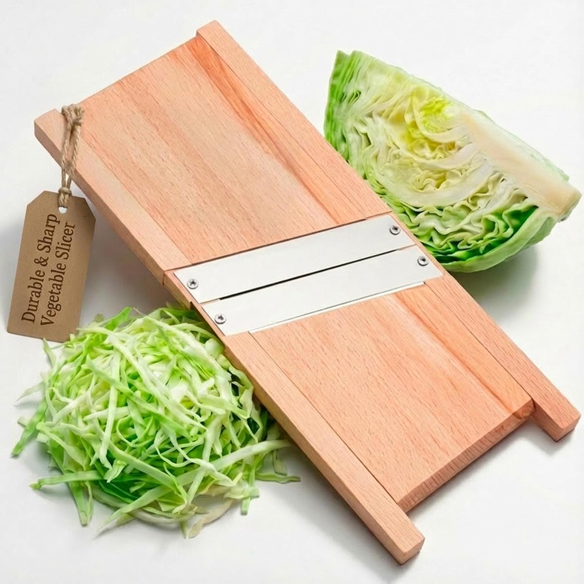 Trituradora de repollo de madera para ensalada de col (11,8 x 5,1 pulgadas) - Rallador de repollo para ensalada de col - Trituradora para chucrut - Cortador de ensalada de repollo - Rebanador