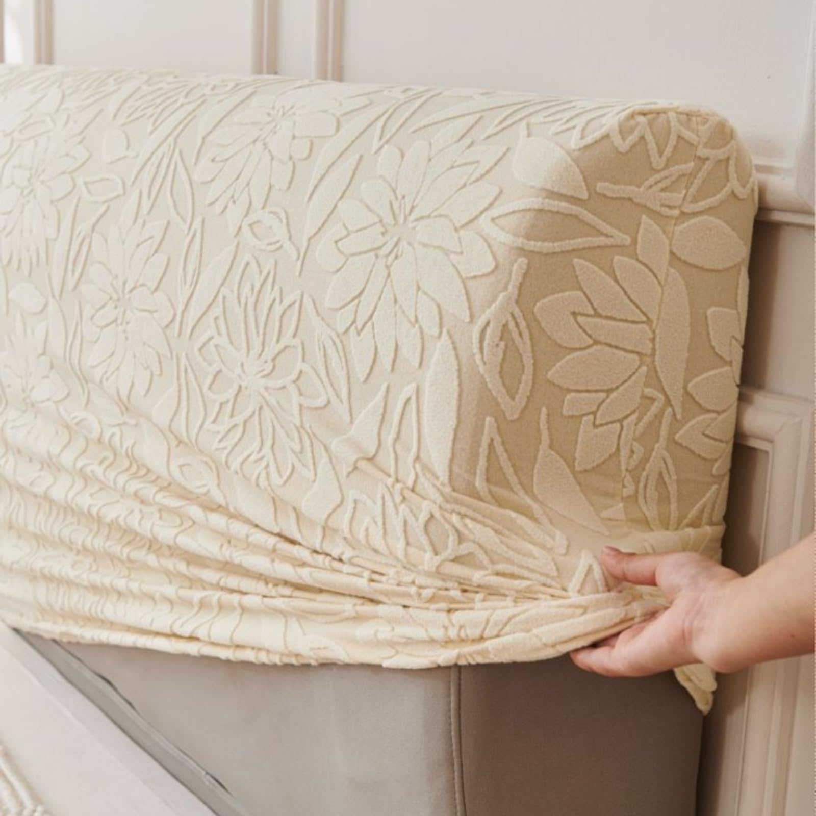 Generico protettiva antipolvere elastica in flanella con motivo Copritestata x Letto Matrimoniale per letto Queen King Copri Testata Letto Matrimoniale Girasole - Beige 86.6 pollici/220 cm