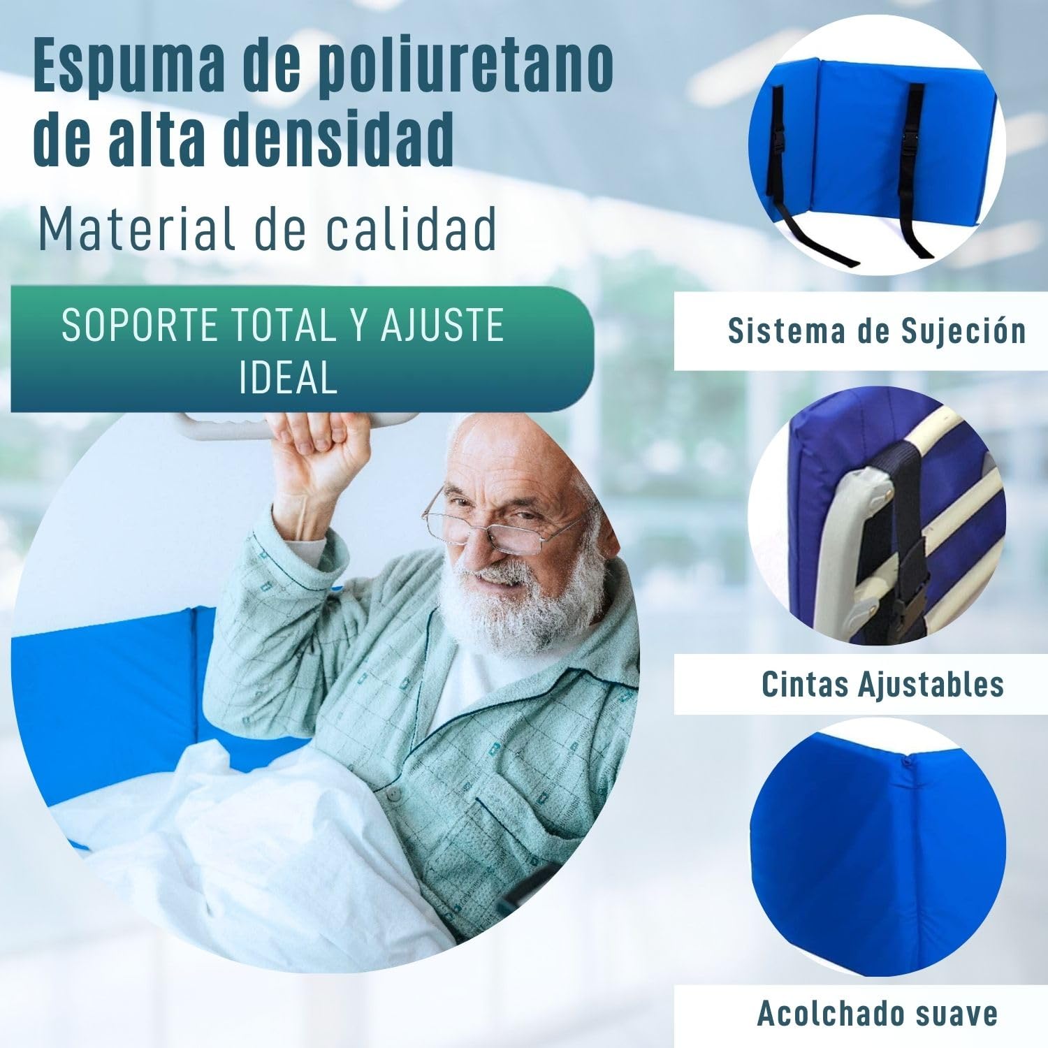 OrtoPrime Protector de Barandilla para Cama Adultos y Niños - Barrera de Seguridad Ortopédica Quitamiedos Cama - Cubrebarandillas Camas Barrera Protectora (Barandilla NO INCLUIDA)
