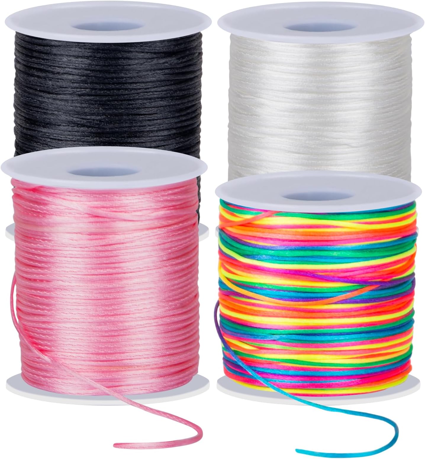 4 Pack x 110 Yards Nylon String, 1.5mm Bracelet String, Durable Nylon Cord for Jewelry Making, Bracelets, Beading, Necklaces, Rattail Braiding, Kumihimo, Wind Chimes, Blinds and Handicrafts