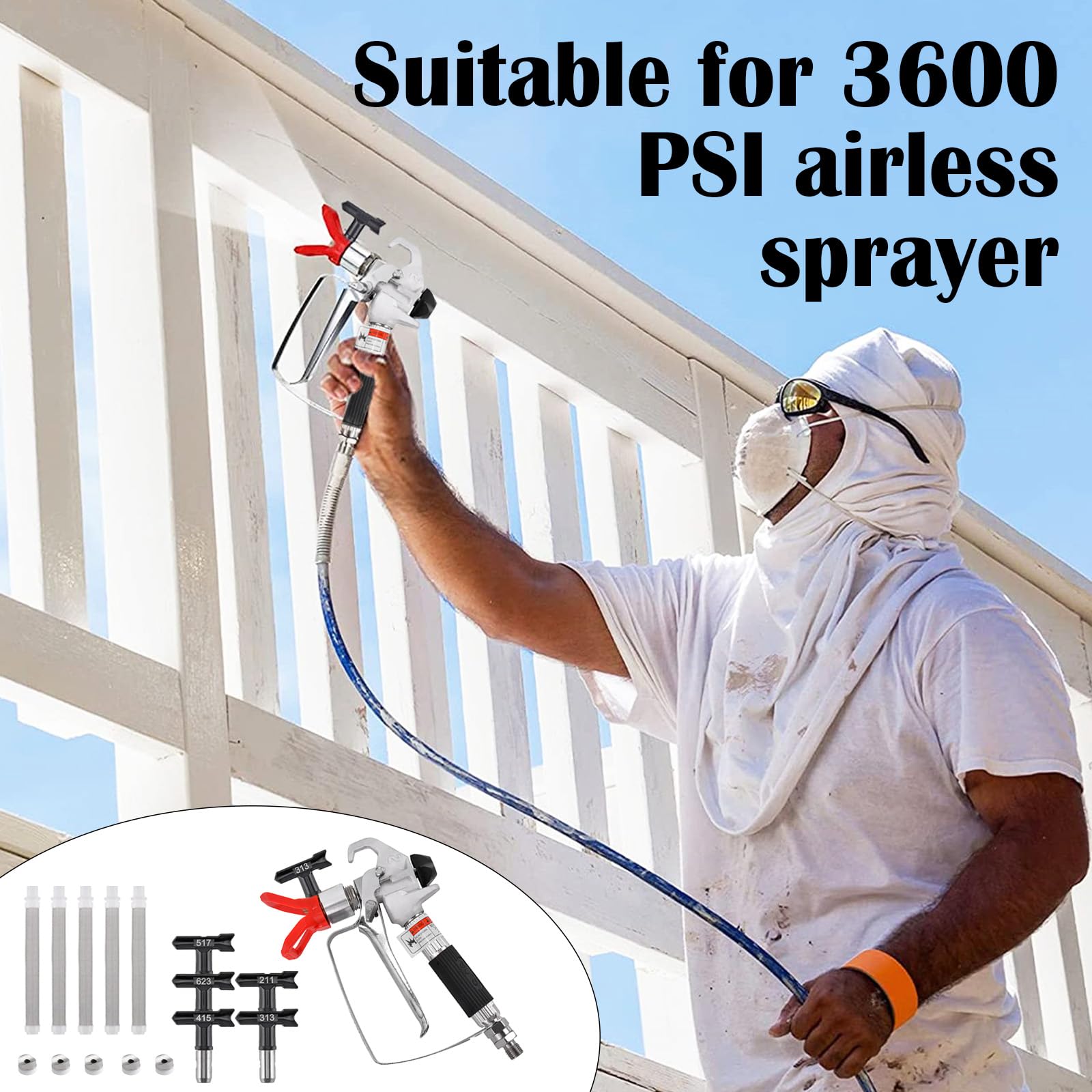 Pistola Spruzzo Vernice, 3600 PSI Airless Pistola a Spruzzo Verniciatura ad Alta Pressione con Ugello e Filtro Della Pompa a Spruzzo Airless per Spruzzatore Airless ad Alta Pressione