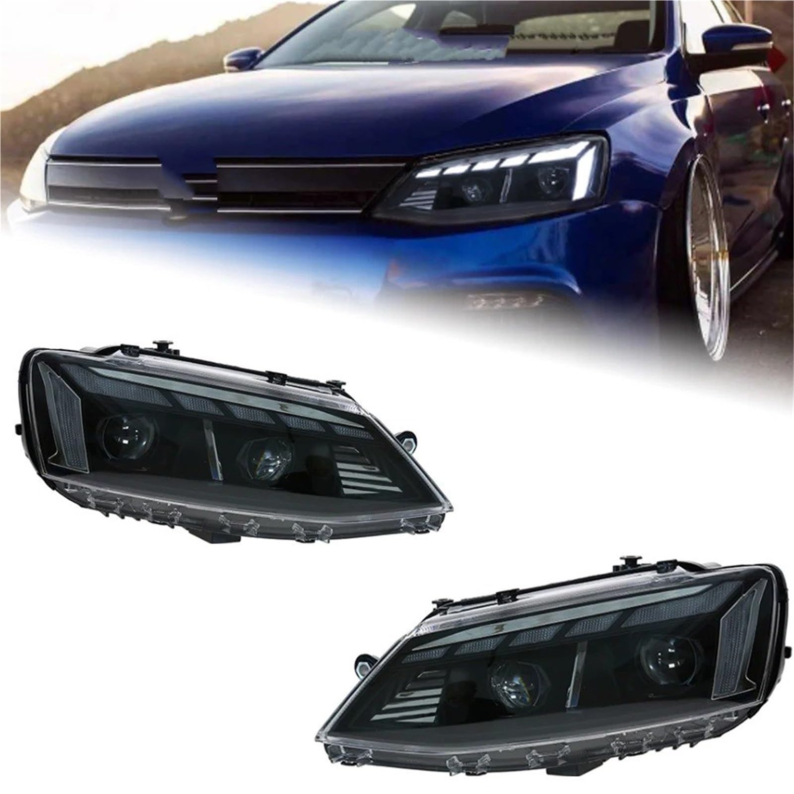 Gruppo Ottico Anteriore per Jetta Mk6 RS5 2011-2019, Design fari Auto, Lente proiettore Faro, Segnale dinamico DRL, Accessori Auto (Faro Anteriore/Guida a Sinistra)