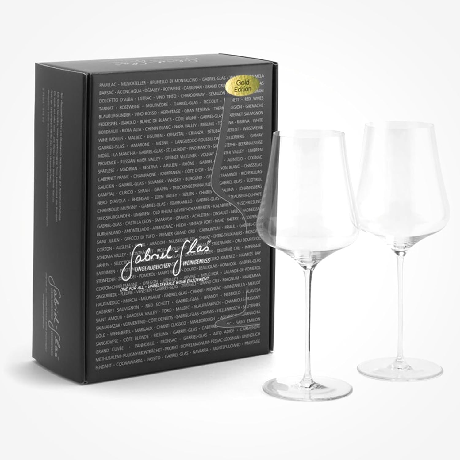 Gabriel-Glas Gold Edition Hand-Blown Crystal Wine Glasses, 16 oz. Set of 2, with Gift Box - Premium Handcrafted Universal Wine Glass for Red and White - Dishwasher Safe, Lead-Free