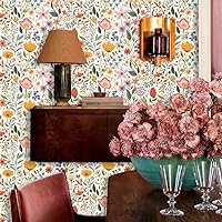 Vista 25 de Boho Wave Leaf Geometric Wallpaper, Cream PVC, Peel and Stick, Removable, Renter Friendly, Vintage, Modern, Easy DIY, 1 Roll = 17.71x118.1in