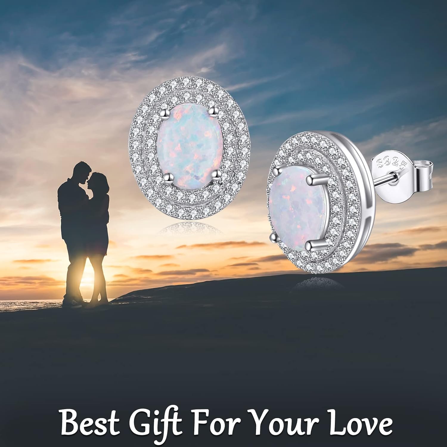 925 Sterling Silver Oval Stud Earrings Halo Sunburst Earring for Women - Image 5