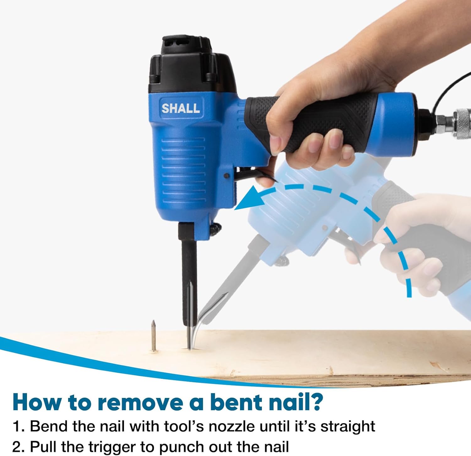 SHALL Pneumatic Nail Remover & 7.5’’ Flat Pry Bar Set, Heavy-Duty Air Punch Nailer Removes 9-16 Gauge Nails, 60-100 PSI Air Nail Puller/Denailer for Wood Pallets, Reclaimed Wood, 1/4’’ NPT Air Inlet