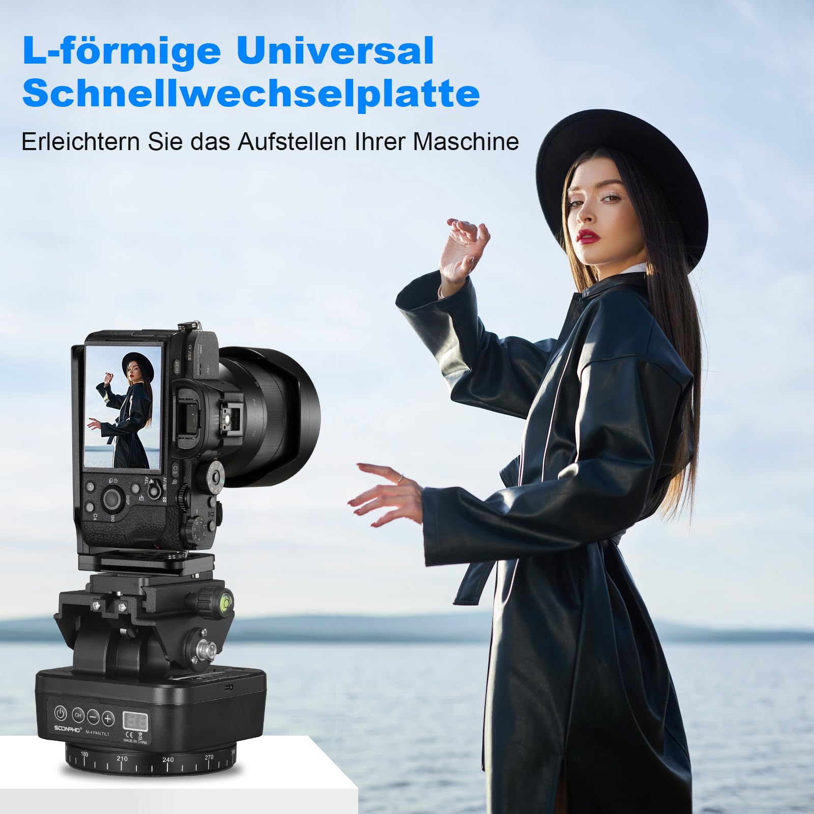 Soonpho M4 Panorama Stativkopf Motorisierter Kopf Kameras Remote Control Pan Tilt Motorized Head 360 Grad Erehbarer Elektrischer mit Telefonklemme und Fernbedienung für DSLR-Kameras,Smartphones