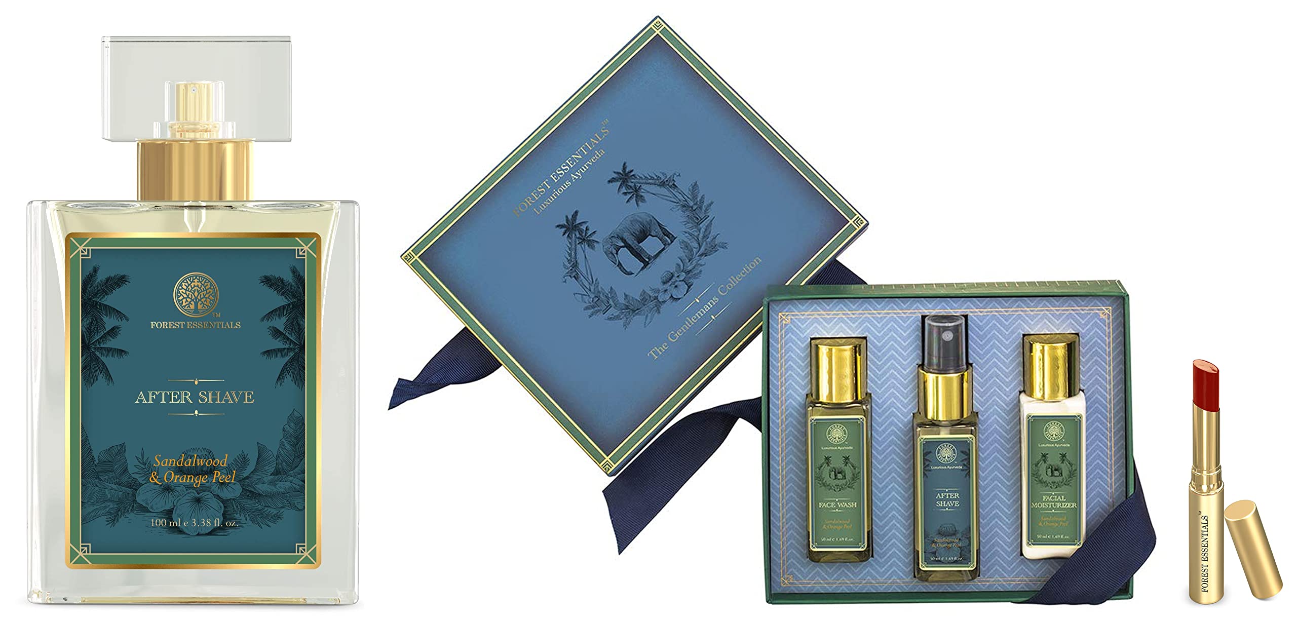 Forest Essentials Kit for Him, 150ml (Gift Box For Men) & Forest Essentials Tinted Lip Serum Madhu Rasa Anar Rasa 2.2g (Lipstick) & Forest Essentials After Shave Spray Sandalwood & Orange Peel 100ml-image-13
