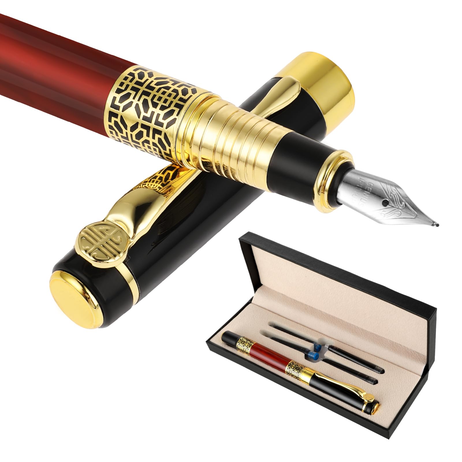 Amaxiu Füllfederhalter Aus Holz Mit Feiner Feder – Vintage Schreibset In Geschenkbox Mit Tinte