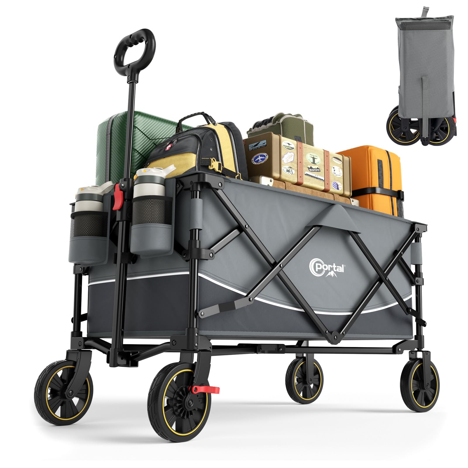 Portal Festival Trolley on Wheels Camping Trolley Cart with Brakes Heavy Duty Beach Wagon Pull along Collapsible Hand Truck Trailer Buggy for Picnic Garden Event Utility Pet 200L