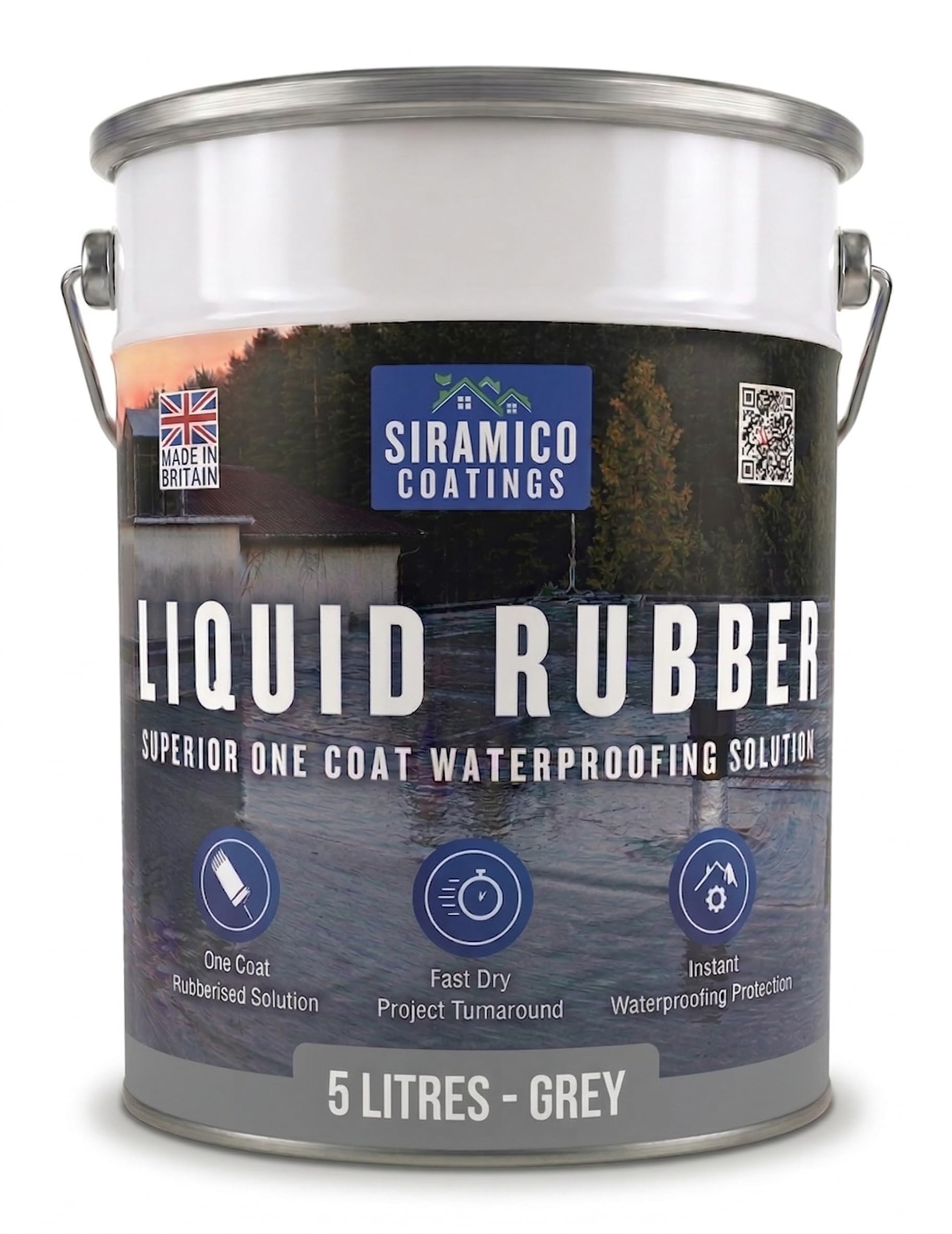 Siramico Coatings Liquid Rubber Roof Coating | 5 Litres | Instant Leak Seal Technology I Quick Drying, One Coat Waterproofing Sealant | Black, Grey & Clear (Grey, 5 Liters)