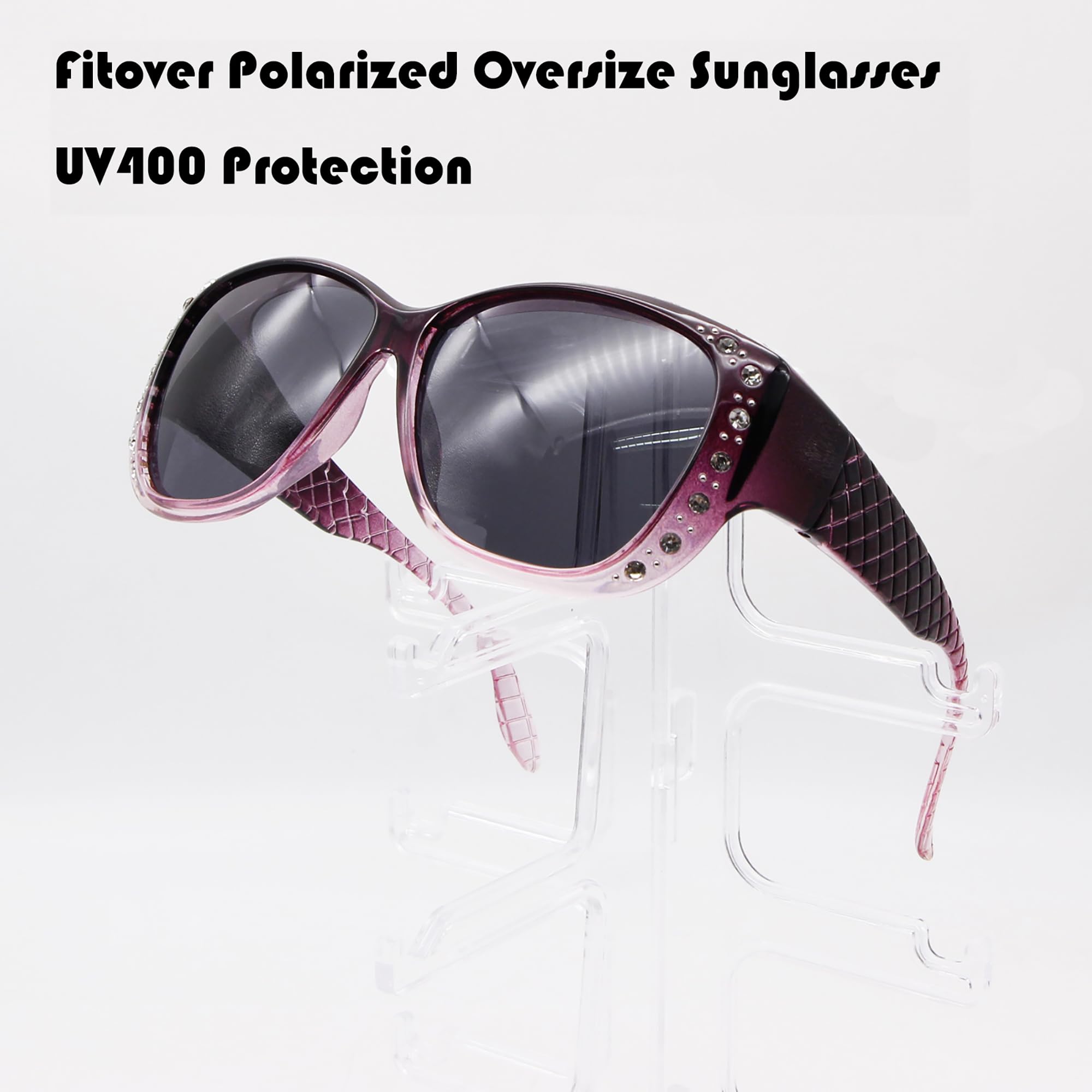 Übergroße Sonnenbrille mit polarisierten Strasssteinen, Katzenaugen-Stil, verschreibungspflichtige Brille für Damen