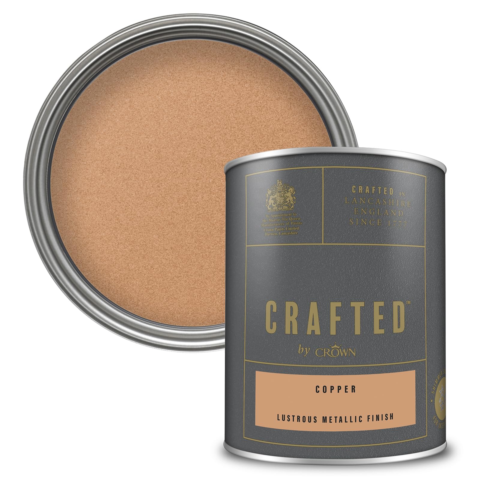 Crown Crafted Walls Wood & Metal Copper Lustrous Metallic Shimmer Emulsion Paint 1.25L