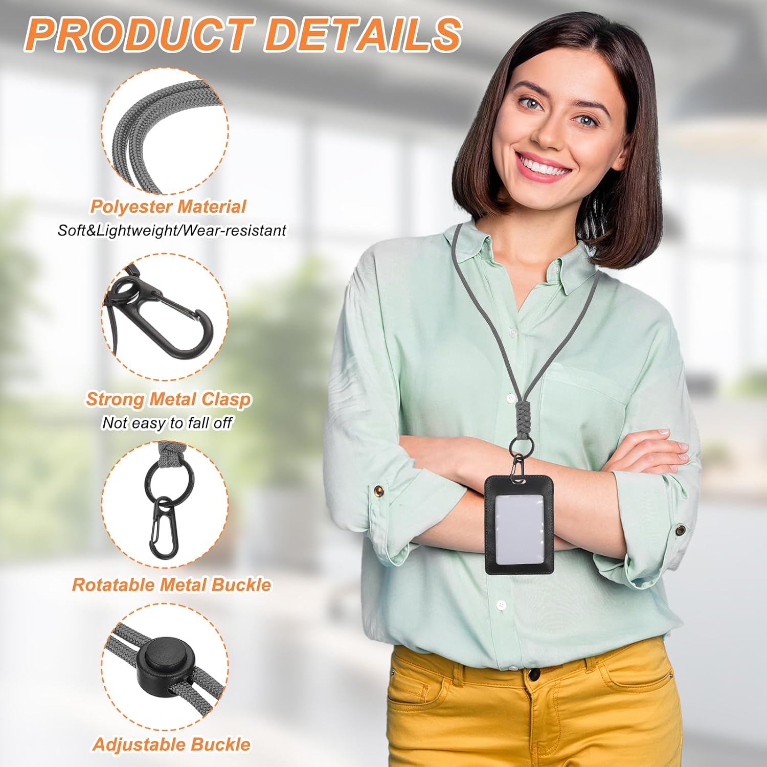 PATIKIL 44cm Neck Lanyard with Hook, 2 Pcs Adjustable Long Keychain Strap Badge Lanyard with Release Buckle for ID Badges Holder Keys USB Keychain USB Office, Light Grey image 3