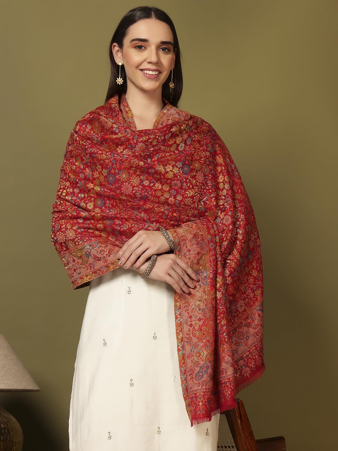 Pashmoda Chal de cachemira de mezcla de lana Nazrana Kaani para mujer (tamaño: 101 x 203 cm)