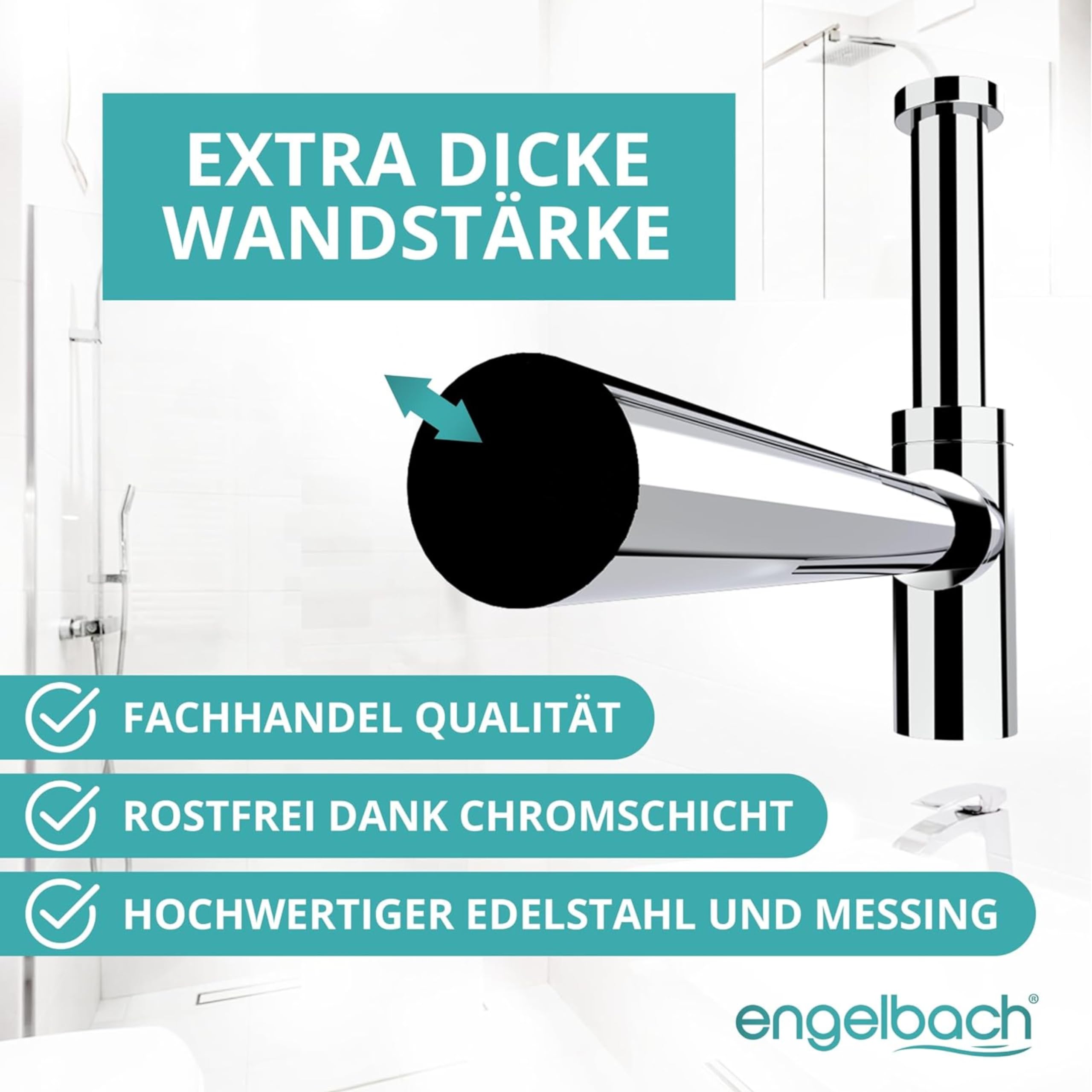 Engelbach® Design Siphon für Waschbecken & Waschtisch - Mit Reinigungsöffnung - Universal Abflussrohr 1 1/4" - Geruchsverschluss, Syphon inkl. Gummimanschette und Anleitung
