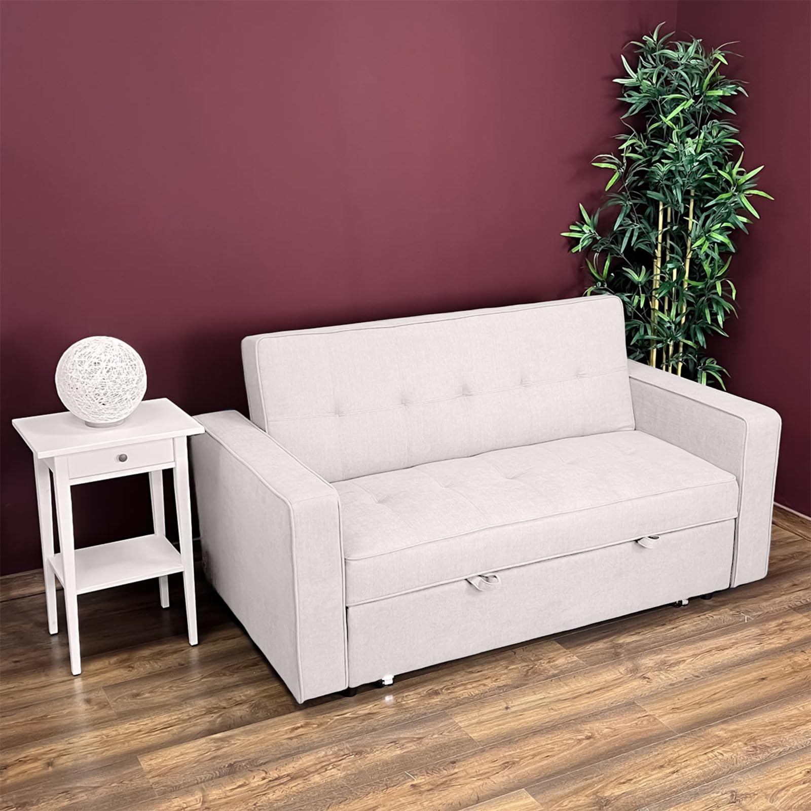 Homey - Sofá Cama de 2 Plazas Modelo Aron, Diseño Moderno, Práctico y Funcional, con Reposabrazos, Beige, 167cm x 90cm x 96,5cm